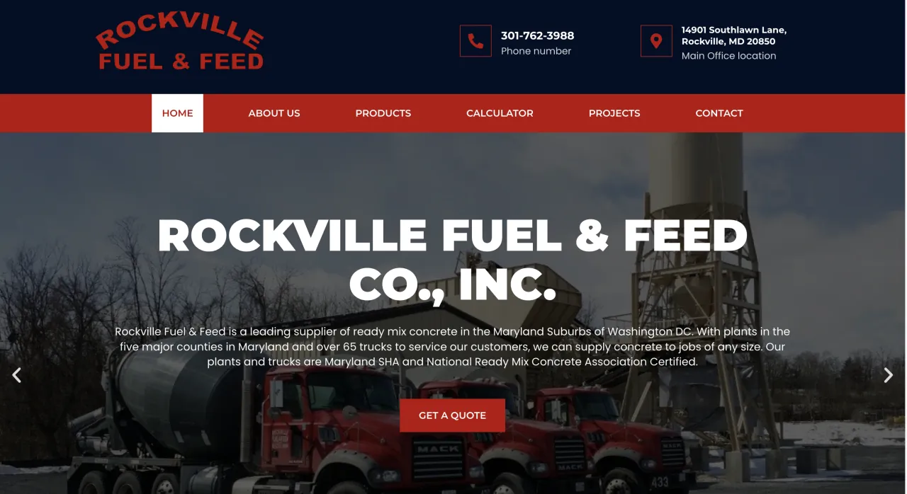 Rockville Fuel & Feed website homepage (opens rockvilleconcrete.com)